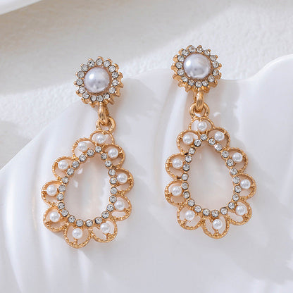 New Arrival Fashion Rhinestone Inlaid Circle Drop Earrings, Premium Unique Pearl Ear Jewelry, Geometric Stud Earrings For Women Daily Wear