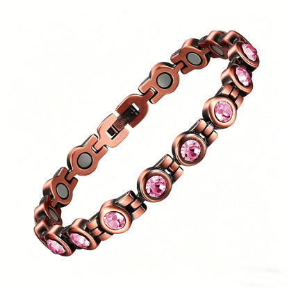 Retro Red Copper Magnetic Therapy Bracelet With Transparent Crystals Unisex
