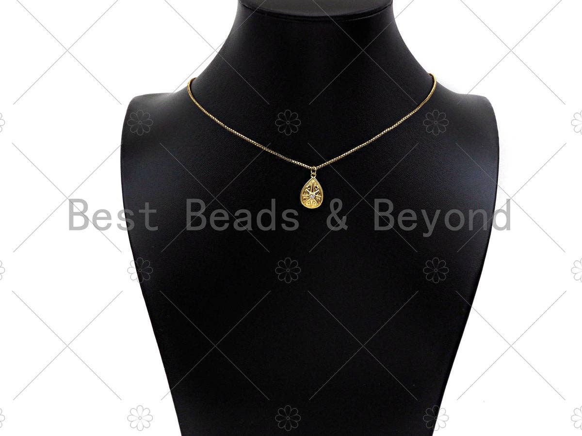 CZ Micro Pave North Star On Teardrop Shape Pendant/Charm,Cubic Zirconia Charm, Necklace Bracelet Charm Pendant,10x16mm, Sku#Y394