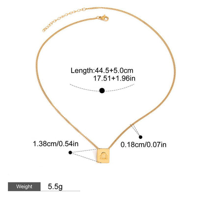 18K gold square necklace with twelve zodiac elements design, classic and fashionable