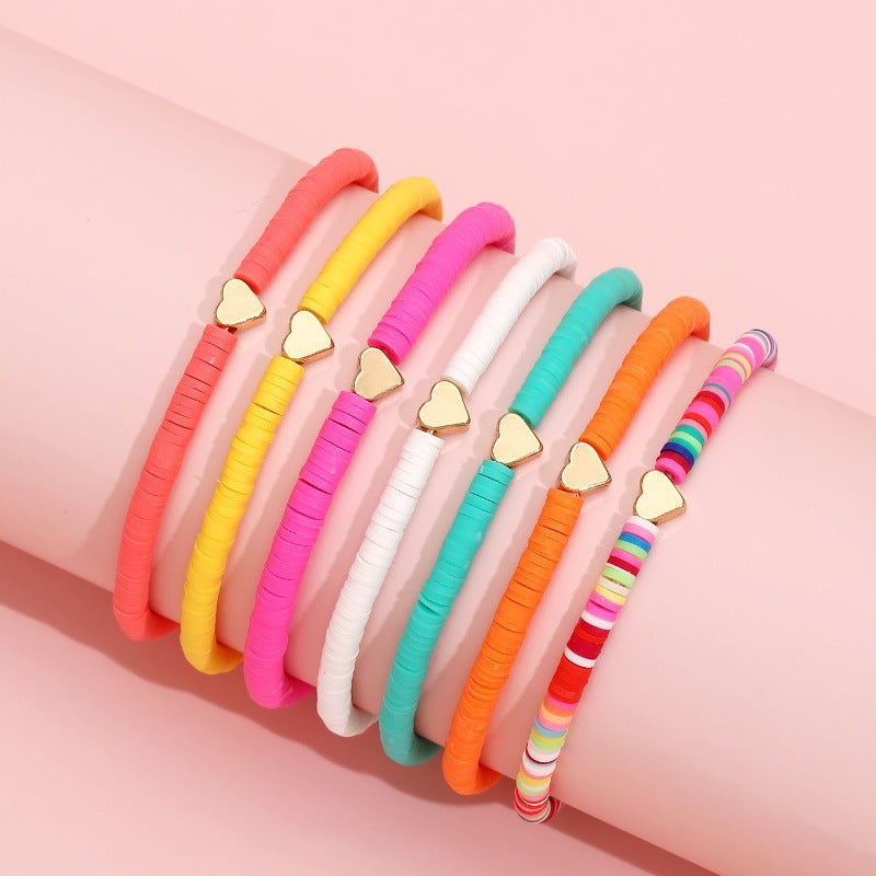 Stylish CCB Womens Heart-Shaped Colorful Beaded Bracelet