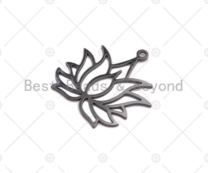 CZ Clear Micro Pave Lotus Flower Pendant, Flower Shaped Pave Pendant, Gold/Rose Gold/Silver/Gunmetal plated, 38mm, Sku#Y411