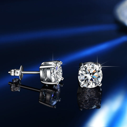 S925 Sterling Silver Four-claw Inlaid Moissanite Earrings