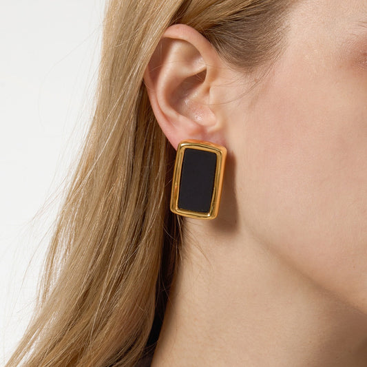 18K Gold, Black Acrylic, And Titanium Steel Stud Earrings