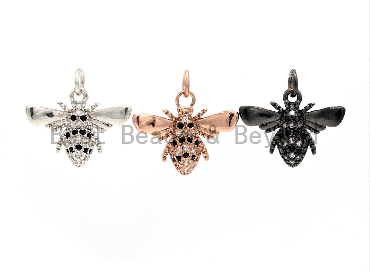CZ Micro Pave Bee Insect Charm Pendant, Cubic Zirconia Paved Charm, Necklace Bracelet Charm Pendant,18x13mm,sku#Y151