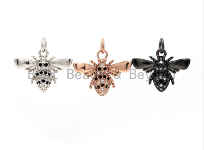 CZ Micro Pave Bee Insect Charm Pendant, Cubic Zirconia Paved Charm, Necklace Bracelet Charm Pendant,18x13mm,sku#Y151