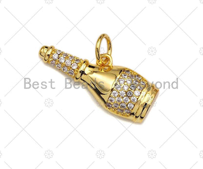 Clear CZ Micro Pave Bottle Shape Pendant/Charm, Bottle Shape Pendant, Silver/Gold/Rose Gold Tone, 8x21mm, Sku#Y263