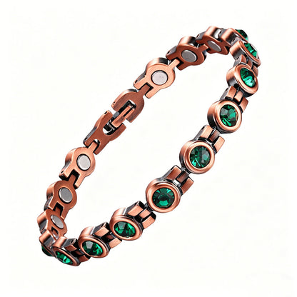 Retro Red Copper Magnetic Therapy Bracelet With Transparent Crystals Unisex