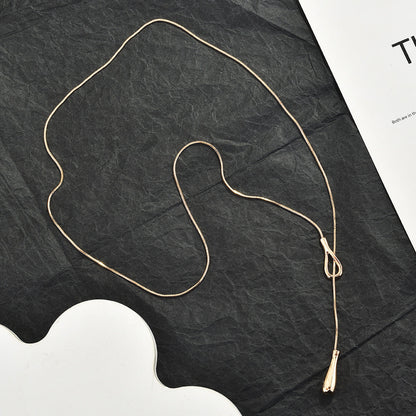 Adjustable Lariat Snake Chain Necklace, Minimal Teardrop Y-Shape Sweater Chain, Quiet Luxury Gold Jewelry For European Spanish Women