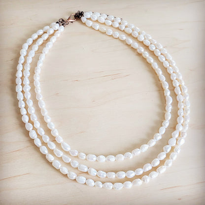 Genuine Freshwater Pearl Triple Strand Layered Boho Necklace 263r