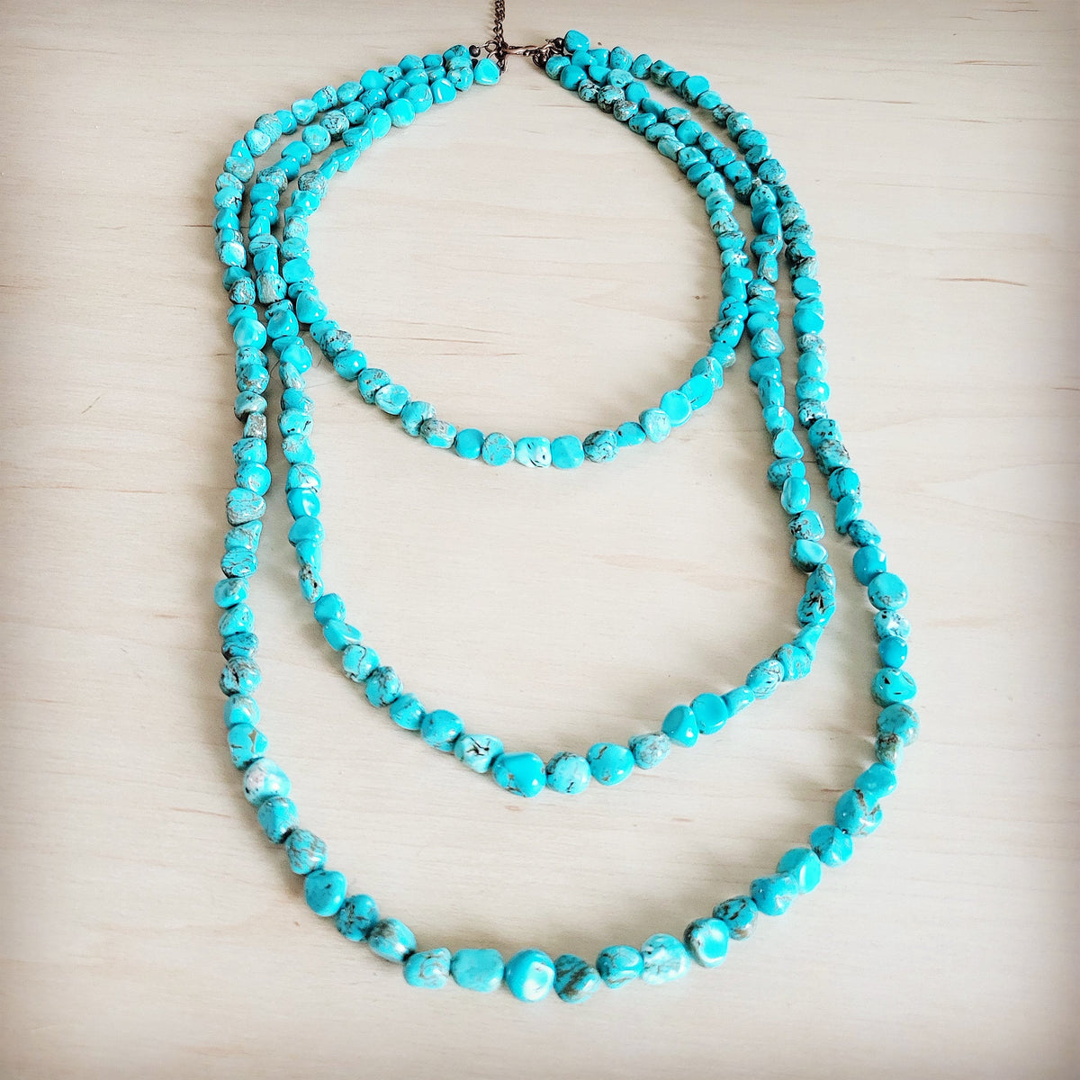 Triple Strand Layered Western Boho Small Dyed Turquoise Necklace 263p