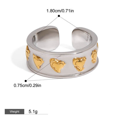 18K Gold Heart Design Trendy Personalized Earring and Ring Set