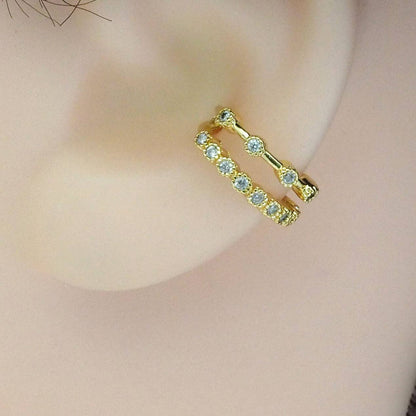 Gold Clear CZ Double Lines Ear Cuff, Sku#Y823