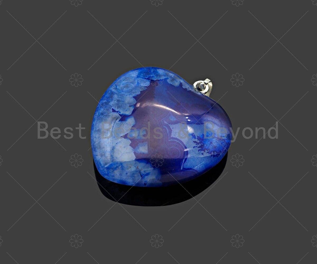 High Quality Natural Druzy Agate Heart Pendant, Clear Blue Necklace Agate Pendant, 40mm,Sku#YK14