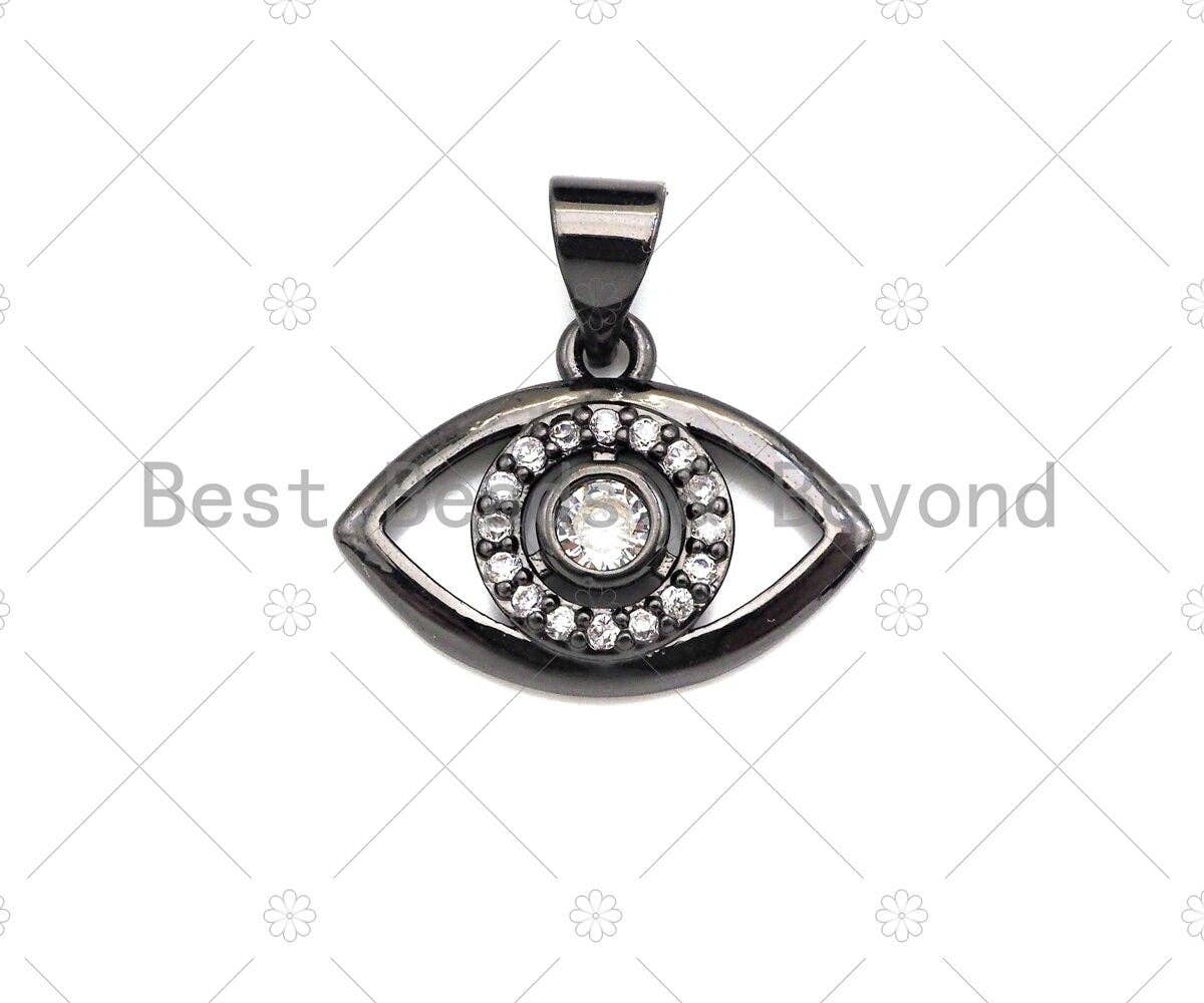 CZ Micro Pave Evil Eye Pendant/Charm, Bracelet Necklace CZ Evil Eye Pendant Charm, Silver/Gold/Rose Gold/Black Tone,17x13mm,Sku#Y375