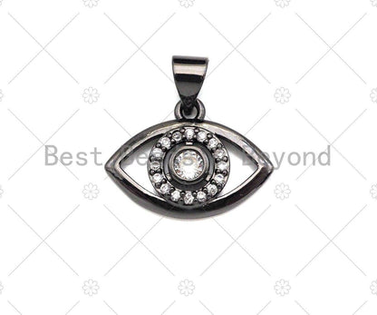 CZ Micro Pave Evil Eye Pendant/Charm, Bracelet Necklace CZ Evil Eye Pendant Charm, Silver/Gold/Rose Gold/Black Tone,17x13mm,Sku#Y375