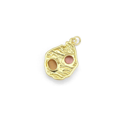 Gold Pink Yellow Cat's Eye Gem On Oval Charm, Sku#Y800