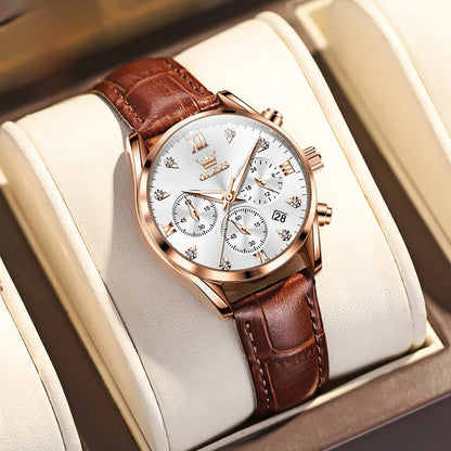 Women's Leather Strap Quartz Waterproof Luminous Watch