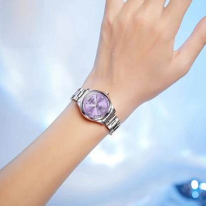 Women's Stainless Steel Watch Purple Dial Luminous Date
