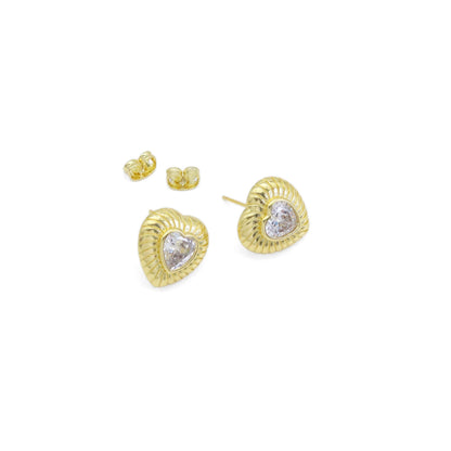 Gold Heart Clear CZ Stud Earrings, Sku#Y933