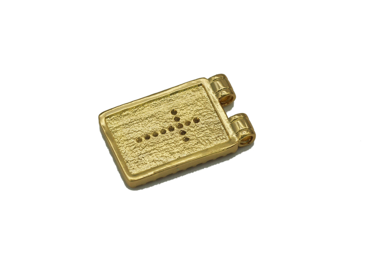 CZ North Star Cresent Moon Evil Eye Cross On Rectangle Charm, Sku#Y685