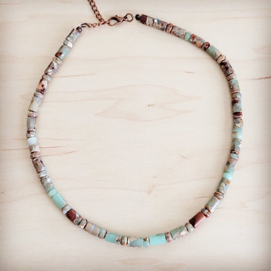**Genuine Aqua Terra Collar Length Barrel Beaded Necklace 263b