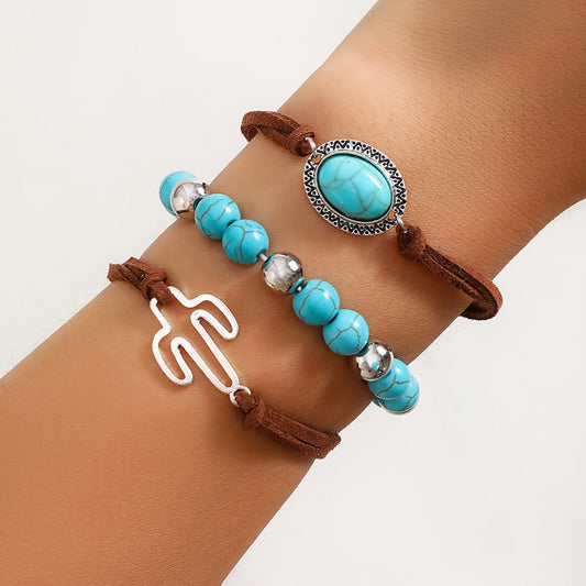 Ethnic Style Hand-woven Gravel Retro Flying Bird Multi-layer Winding Leaf Bracelet
