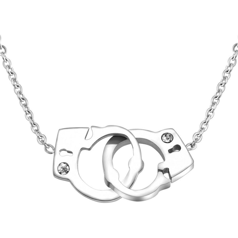Women Titanium Steel Interlocking Handcuffs Necklace Set Fashion Jewelry Hausofjb