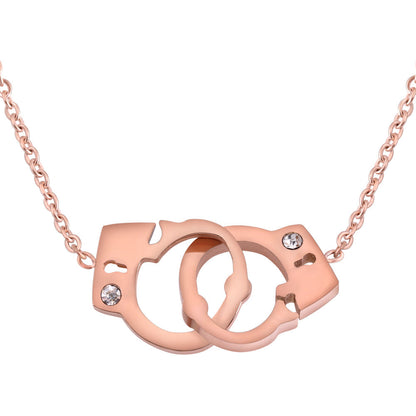 Women Titanium Steel Interlocking Handcuffs Necklace Set Fashion Jewelry Hausofjb