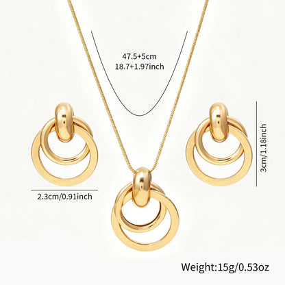 Cross-border European American Daily Versatile Metal Geometric Circle Jewelry Set, Premium Texture Matching Necklace & Stud Earrings For Women