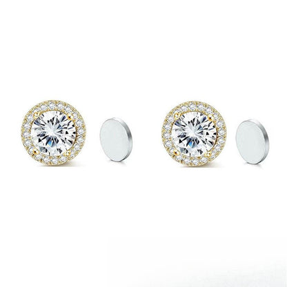 Stainless Steel Magnetic CZ Round Halo Stud Earrings for Men Women, Round Cubic Zirconia Inlaid Magnetic Earrings Non-Piercing Clip On Stud Earring