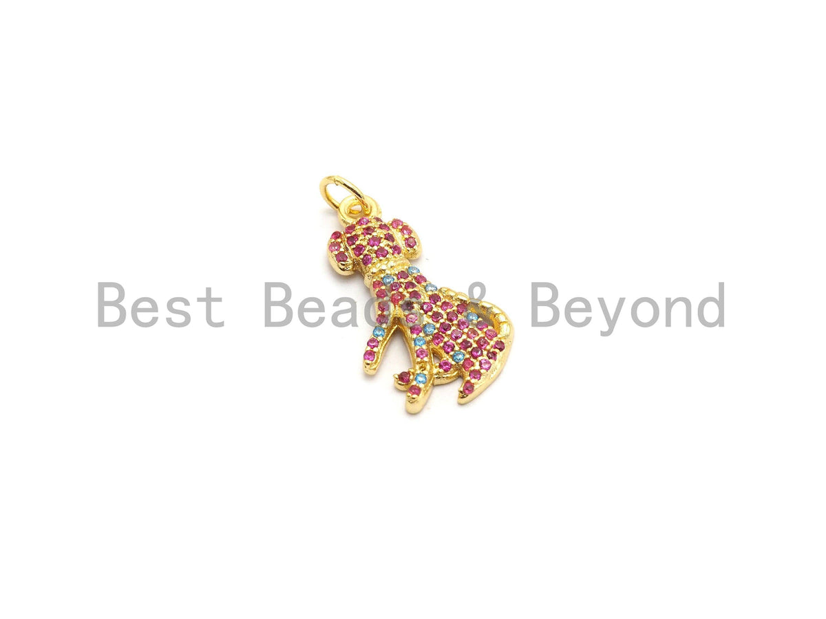 Fuchsia CZ Micro Pave Dog Pendant for Necklace/Bracelet, Cubic Zirconia Pendant,13x23mm, sku#Y192