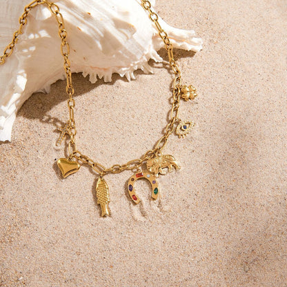 18K gold plated titanium steel DIY pendant necklace, a luxurious and sophisticated clavicle chain.