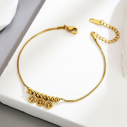 18K Gold Hollow Diamond Tree Of Life Series Anklet