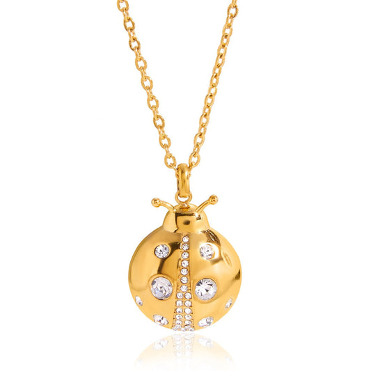 18K Gold Ladybug Titanium Steel Necklace And Earrings