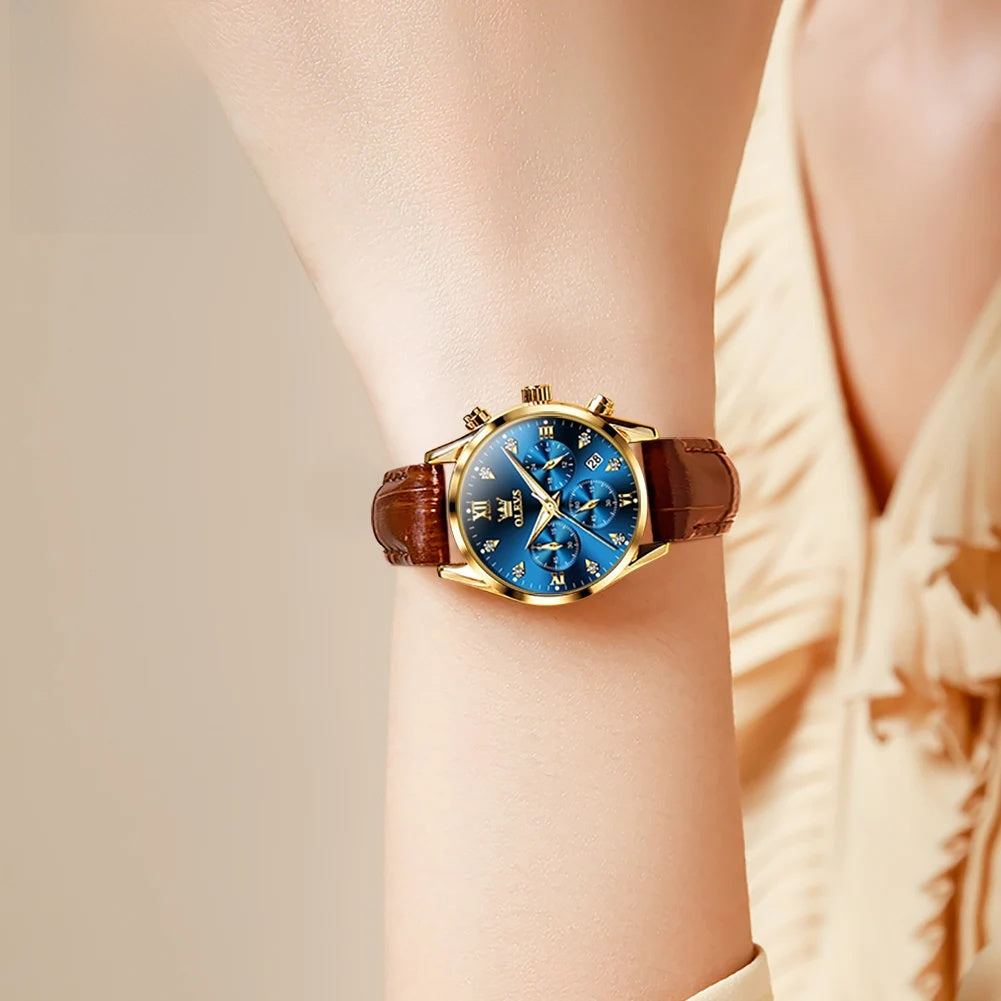 Women's Leather Strap Quartz Waterproof Luminous Watch