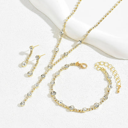 Niche Design High-Gloss Women Jewelry Set, Unique Cubic Zirconia Inlaid Necklace, Bracelet & Stud Earrings Matching Accessories