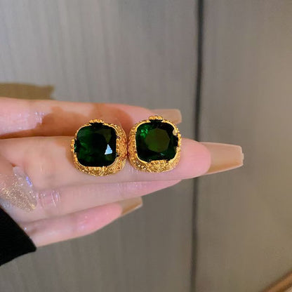 Silver Post Emerald Stud Earrings, Light Luxury Niche Unique Design, 2026 Hot Elegant Ear Jewelry