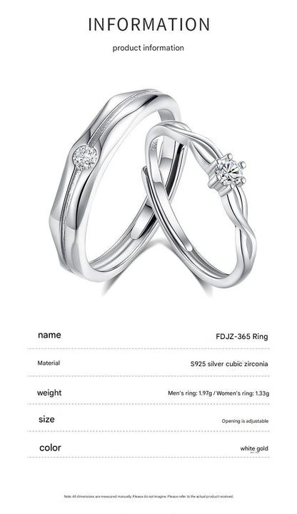 S925 sterling silver couple engagement ring