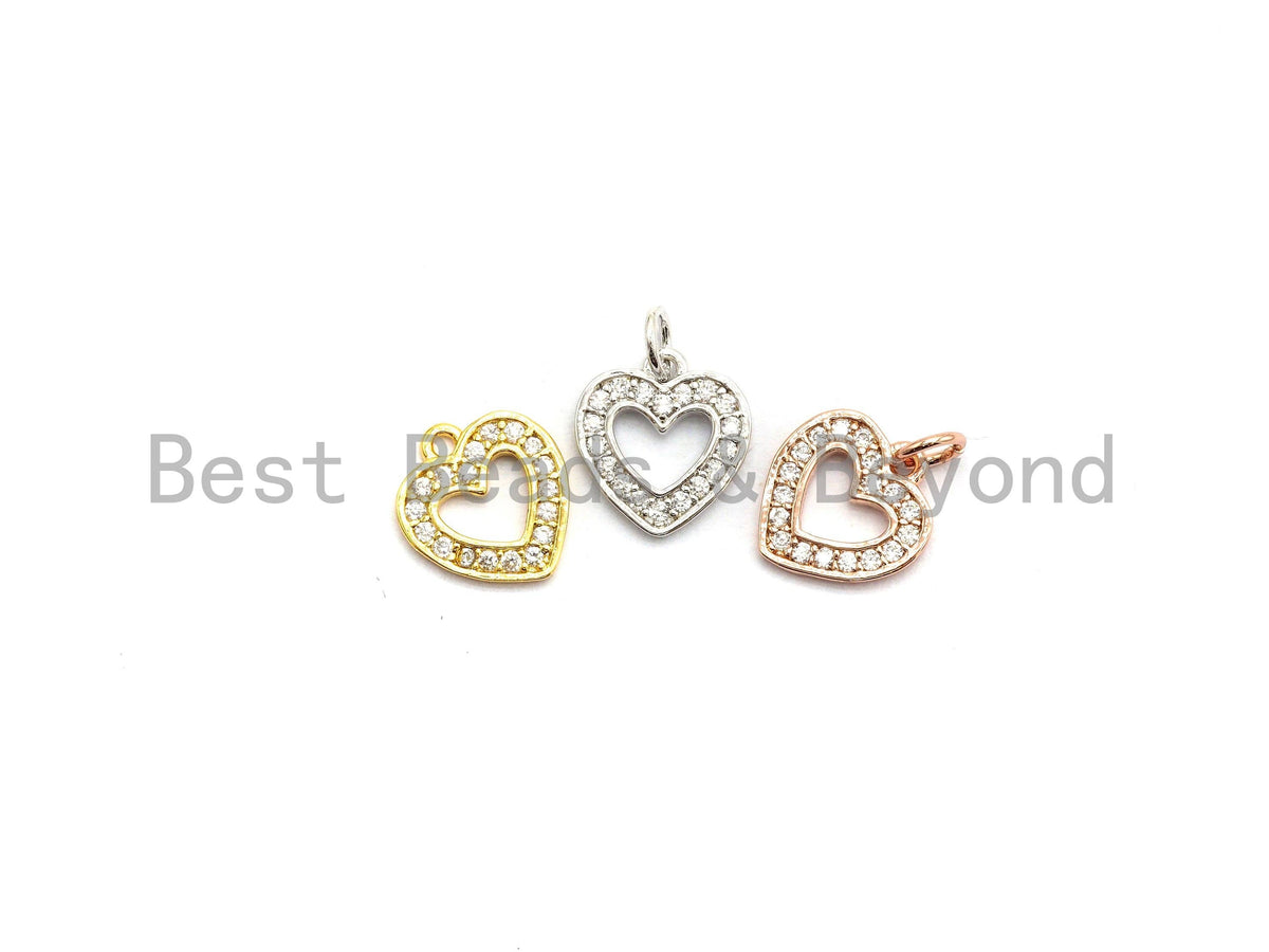 CZ Micro Pave Hollow out Heart Charms Pendant for Necklace/Bracelet, Cubic Zirconia heart Pendant, 9x10mm, sku#Y190