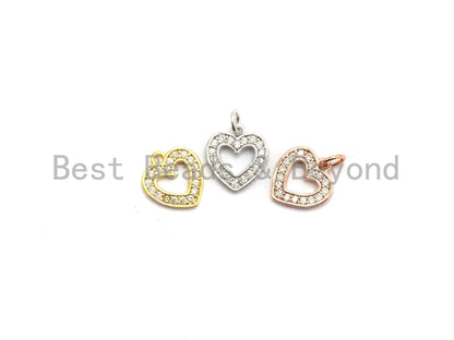 CZ Micro Pave Hollow out Heart Charms Pendant for Necklace/Bracelet, Cubic Zirconia heart Pendant, 9x10mm, sku#Y190