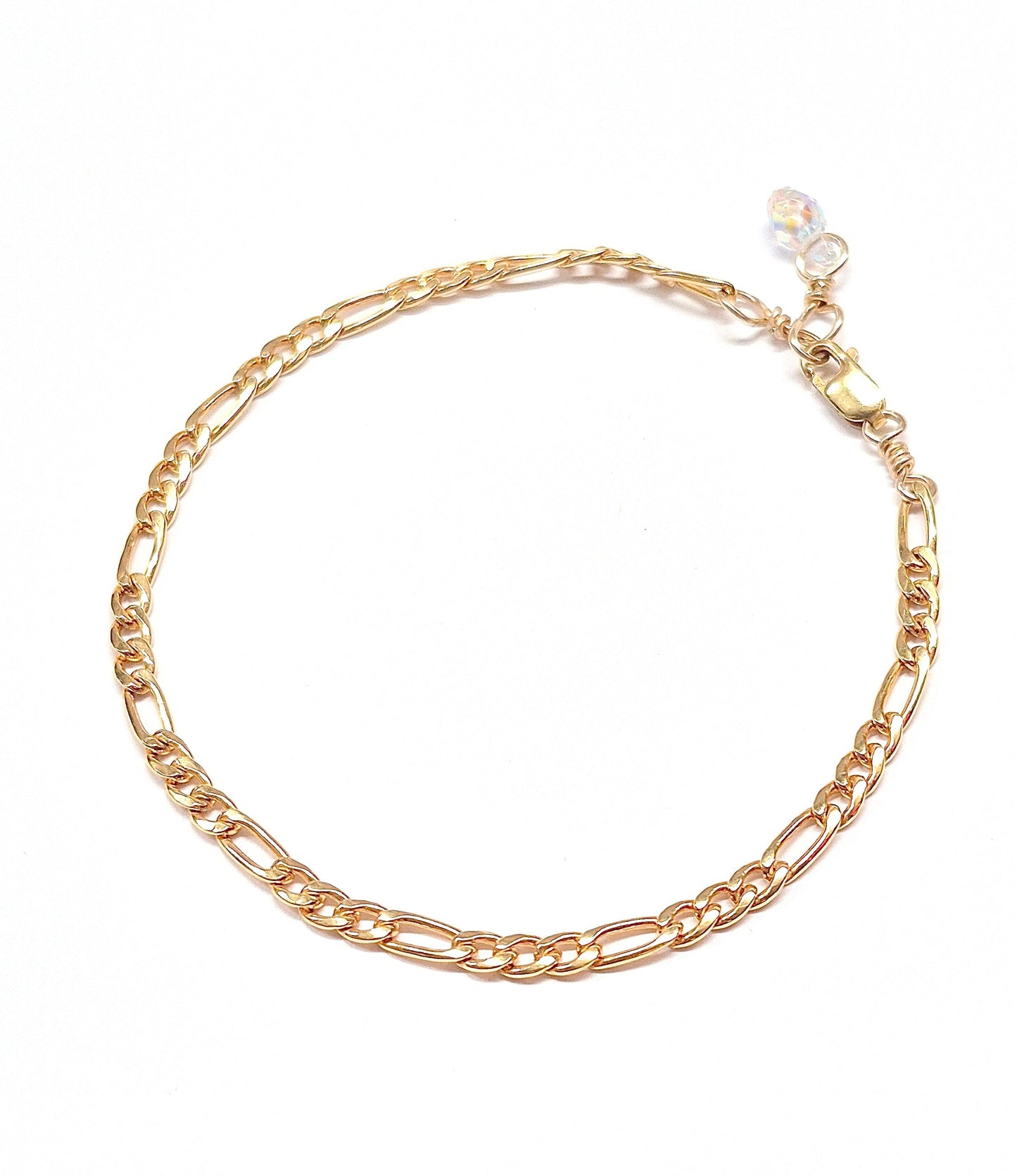 Figaro Chain Bracelet / Anklet with Swarovski Clasp