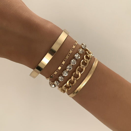 18K Gold Retro Trend Snake Bone Chain Diamond Bracelet