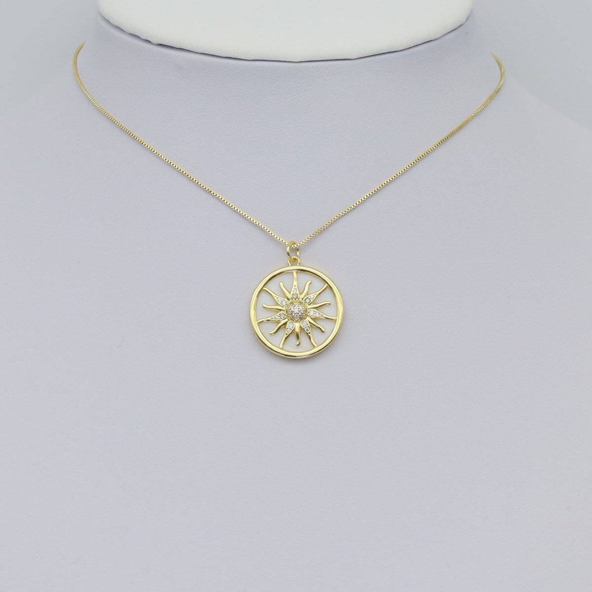 Gold CZ Sunflower Mother of Pearl Coin Charm, Sku#Y904