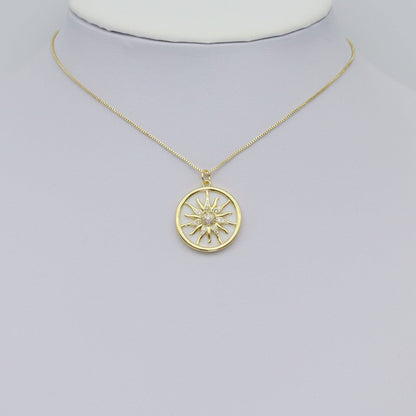 Gold CZ Sunflower Mother of Pearl Coin Charm, Sku#Y904
