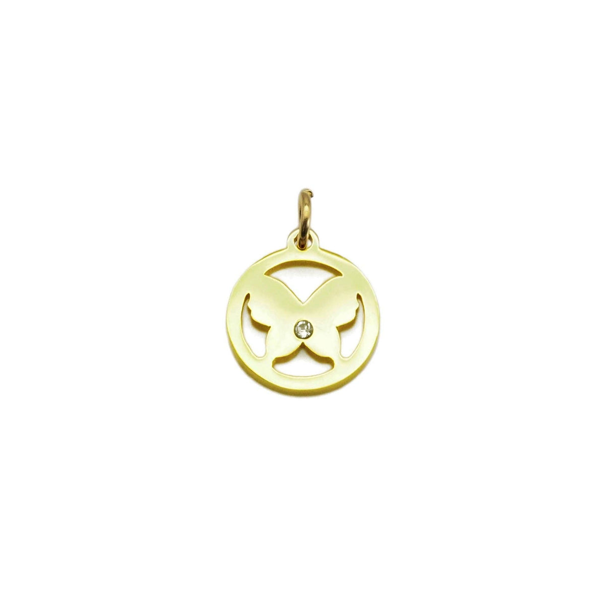 Plain Butterfly Circle Charm with CZ, Sku#Y868