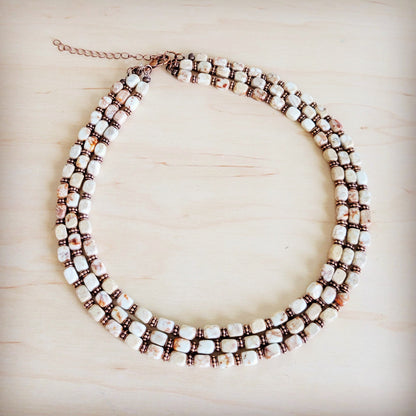 Triple Strand Layered Boho Sandstone Regalite Necklace 264L