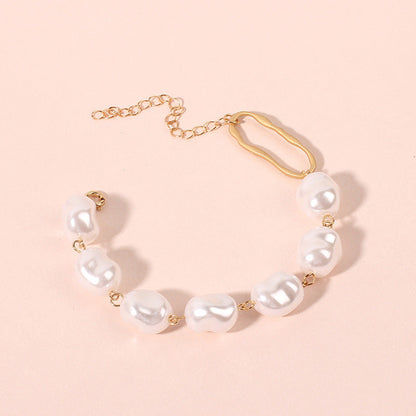 New Handmade Imitation Pearls Gold Metal Link Chain Bracelets for Women Girl Summer Party Luxury Jewelry Gift