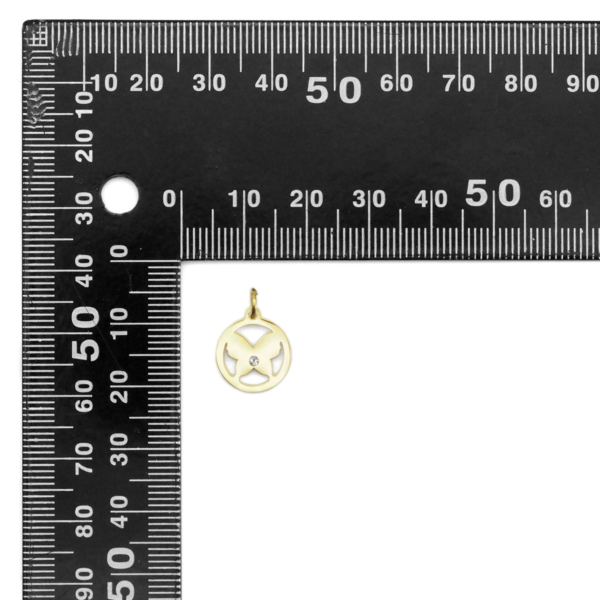 Plain Butterfly Circle Charm with CZ, Sku#Y868