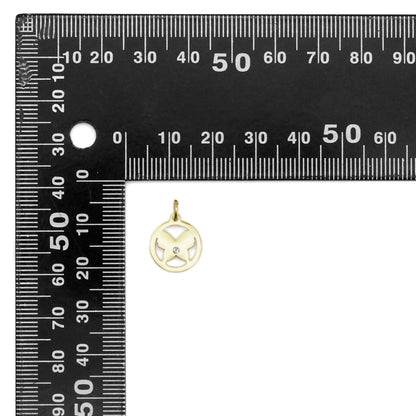 Plain Butterfly Circle Charm with CZ, Sku#Y868